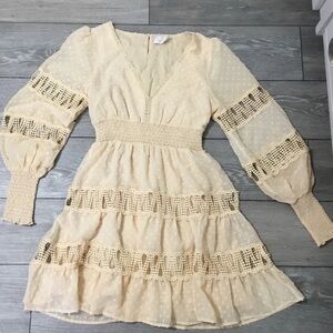 Champagne & Strawberry ANTHROPOLOGIE Long Sleeve Unconventional Lace Dress M